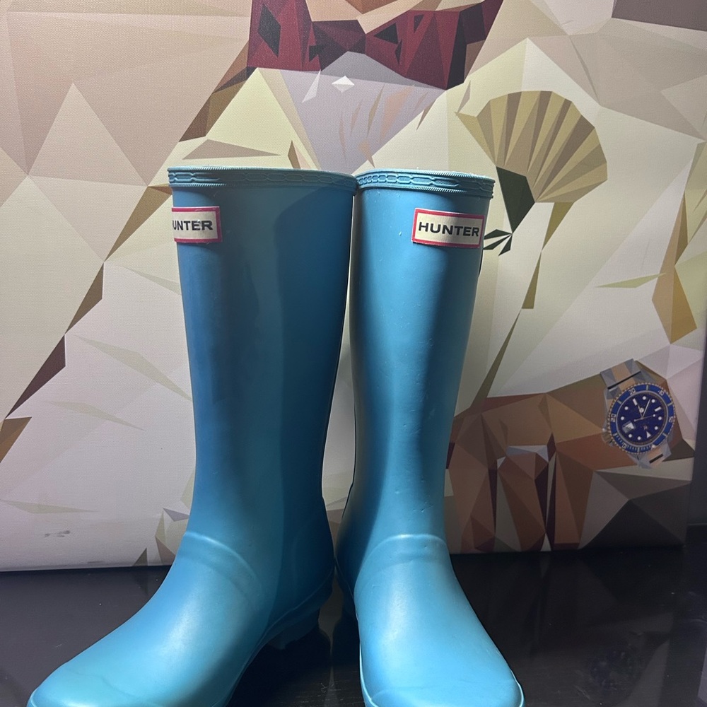 Hunter Blue Winter Rain Boots Tall Wellington